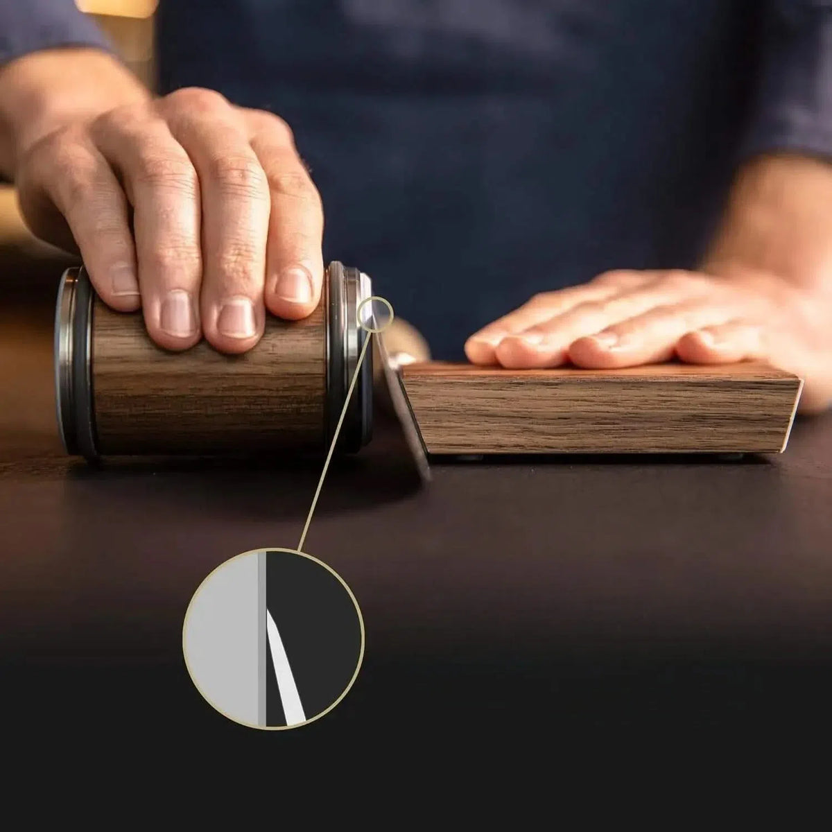 Wooden rolling knife sharpener